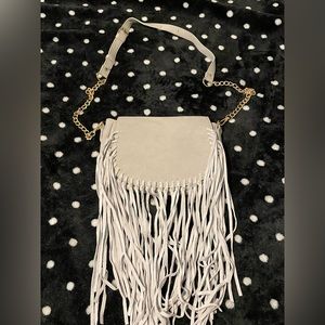 Gray fringe over shoulder/ clutch bag